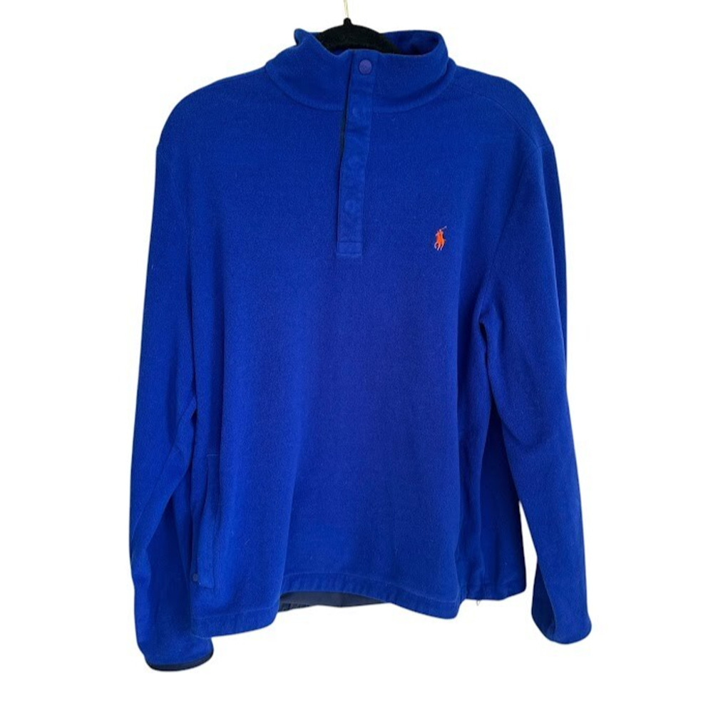Polo Golf Ralph Lauren Pullover Mens M Blue 1/4 Snap Fleece Outdoor Mock Neck